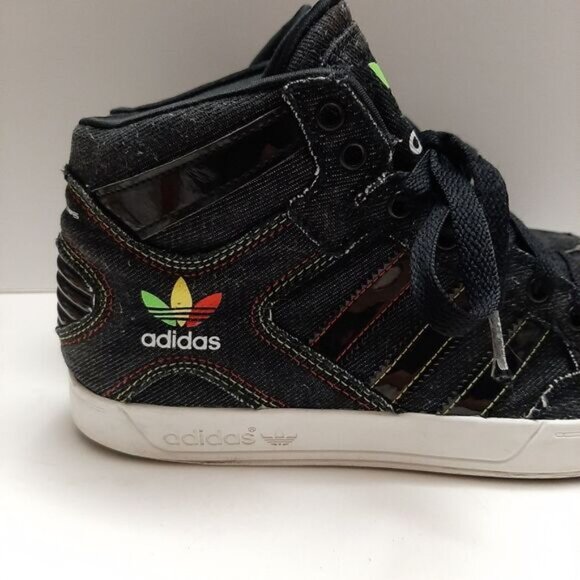 ADIDAS / Canvas Rasta Logo Sneaker Shoes Black Youth V21148 Sz 6 - Picture 3 of 15